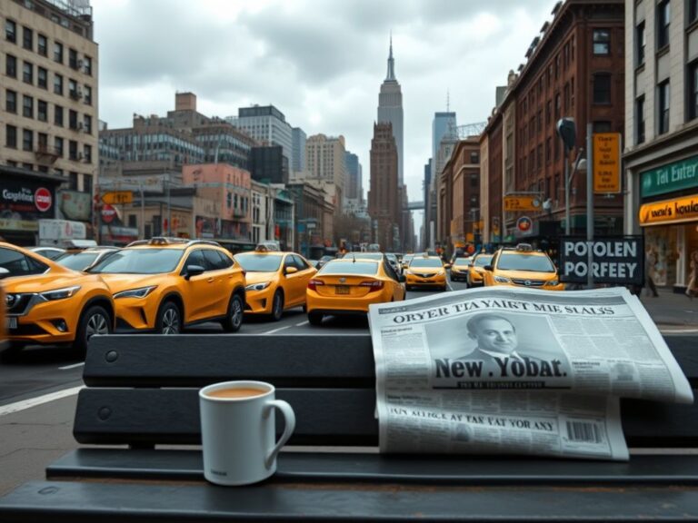Flick International Bustling New York City street scene featuring yellow taxis and subway entrances