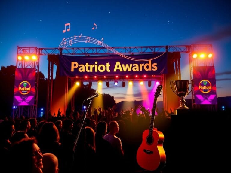 Flick International Vibrant outdoor music stage at the Patriot Awards with a cheering crowd