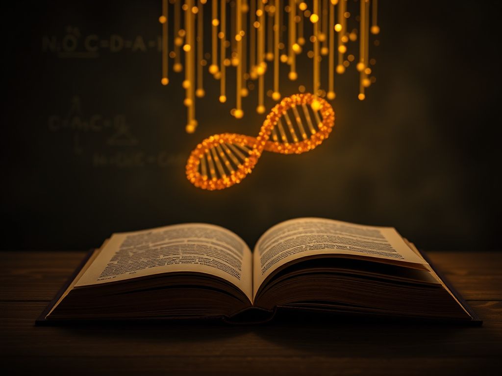 Flick International Detailed representation of DNA double helix structure illuminated in soft golden light