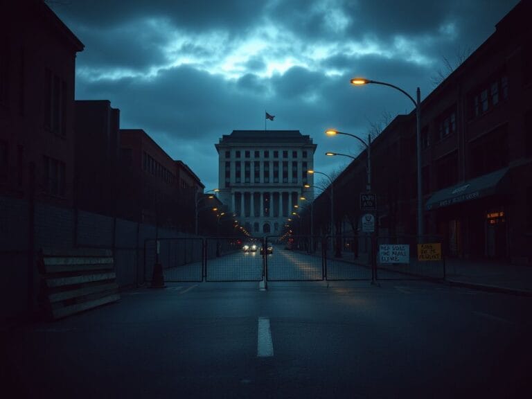 Flick International Empty urban street in Portland illuminated by streetlights, signifying aftermath of protests