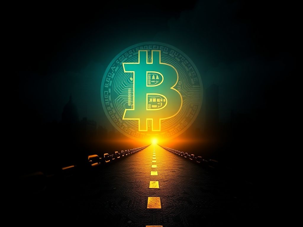 Flick International Dramatic digital currency symbol illuminated against a dark background