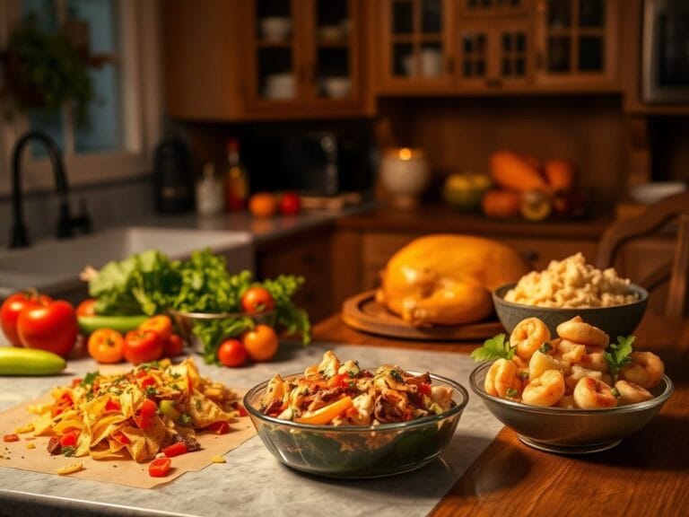 Flick International Cozy kitchen scene with fresh ingredients and Thanksgiving foods