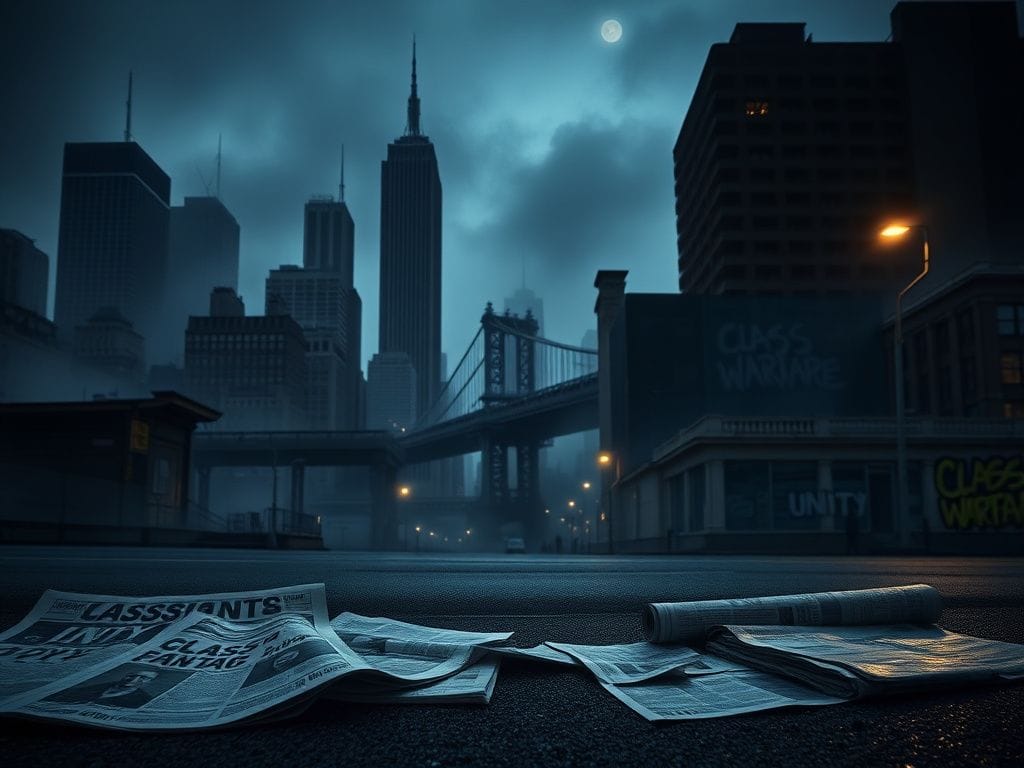 Flick International Somber New York City skyline featuring iconic landmarks with a misty haze