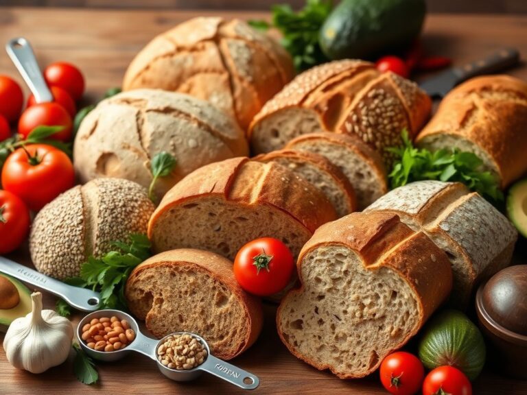 Flick International An inviting arrangement of various types of bread, fresh vegetables, and FODMAP-rich foods on a wooden table.