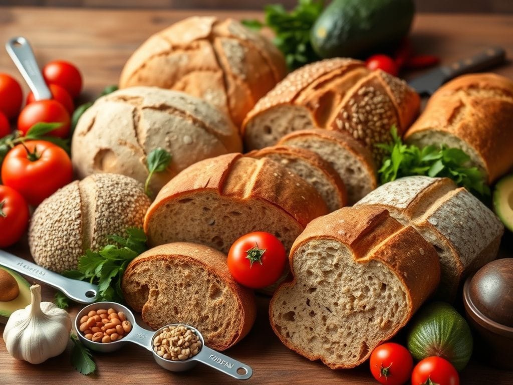 Flick International An inviting arrangement of various types of bread, fresh vegetables, and FODMAP-rich foods on a wooden table.