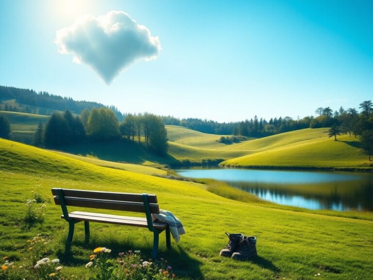 Flick International A serene landscape in Sweden with blooming wildflowers and a heart-shaped cloud symbolizing healing.