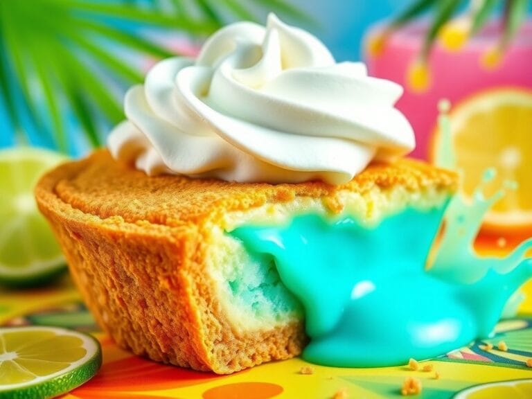 Flick International Vibrant Mountain Dew Baja Blast pie with electric-blue filling and golden graham cracker crust