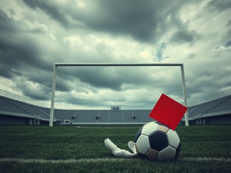 Flick International Dramatic soccer pitch with goalposts and a broken soccer ball symbolizing conflict
