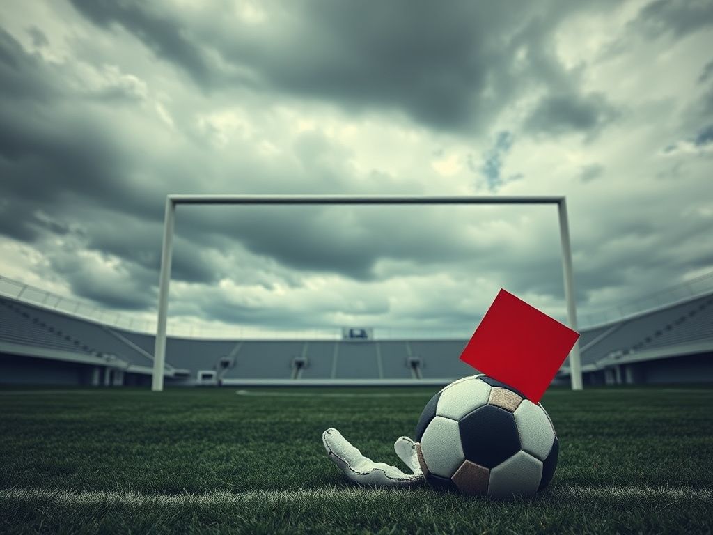 Flick International Dramatic soccer pitch with goalposts and a broken soccer ball symbolizing conflict