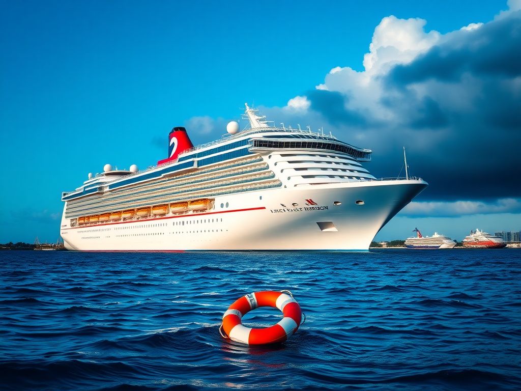 Flick International A serene view of the Carnival Horizon cruise ship docked at PortMiami under a clear blue sky