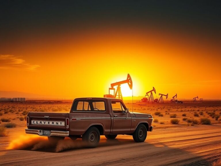 Flick International Vast landscape of the Permian Basin with oil rigs at sunset