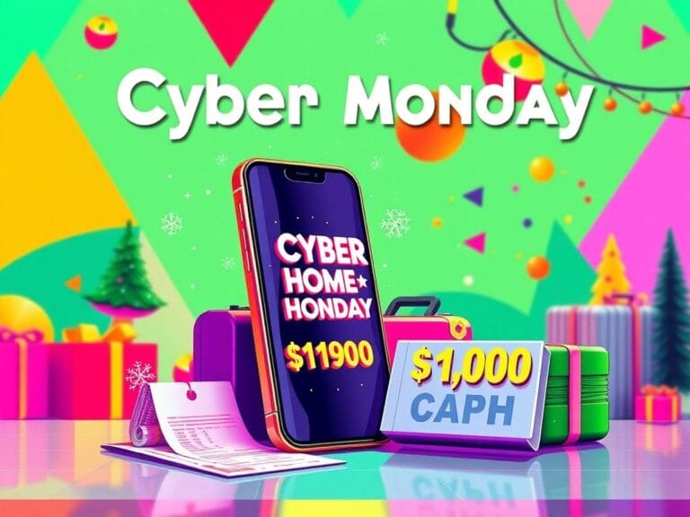 Flick International A vibrant retro 90s-inspired holiday scene featuring a smartphone displaying the CBP Home App amidst festive decorations and travel items.