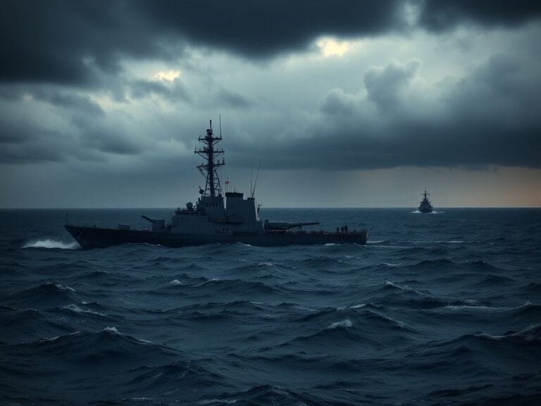 Flick International U.S. Navy ship confronting drug trafficking vessels at sea