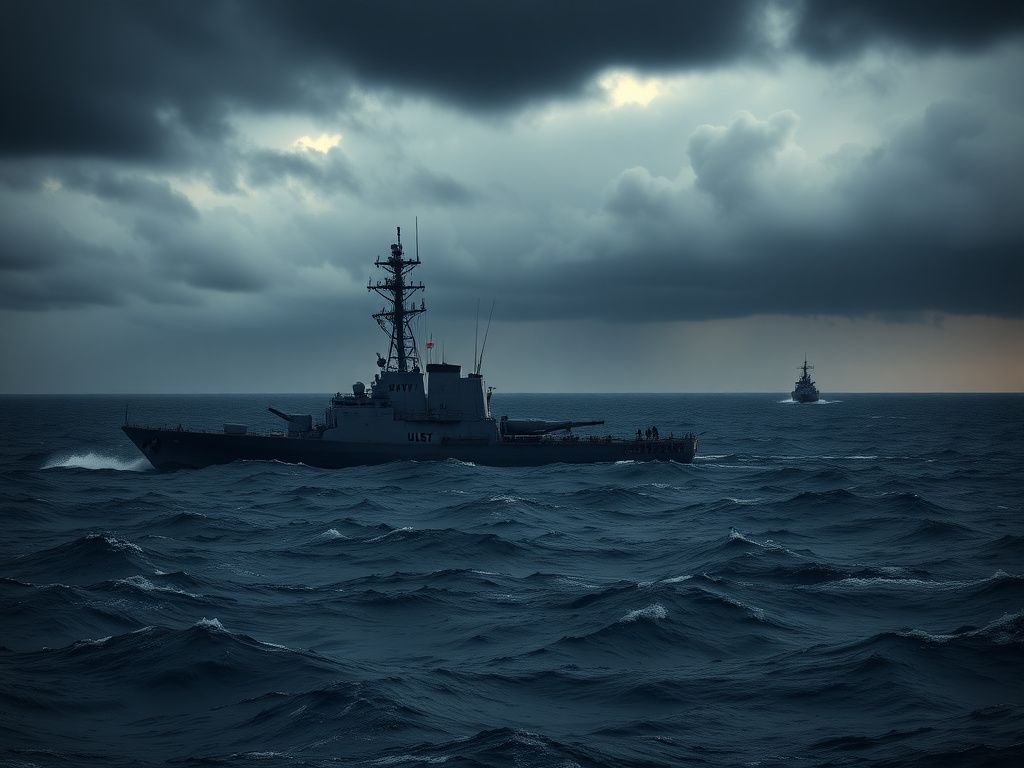 Flick International U.S. Navy ship confronting drug trafficking vessels at sea