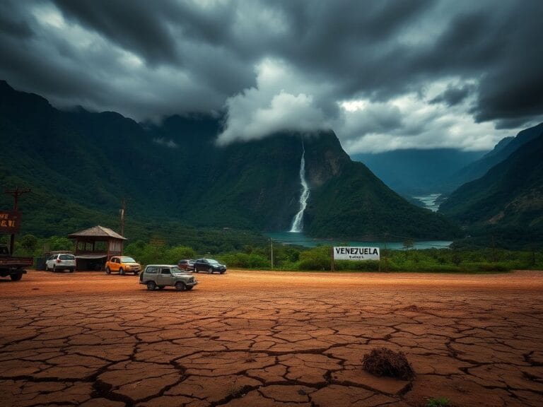 Flick International A dramatic landscape of Venezuela featuring steep mountains and a stormy sky