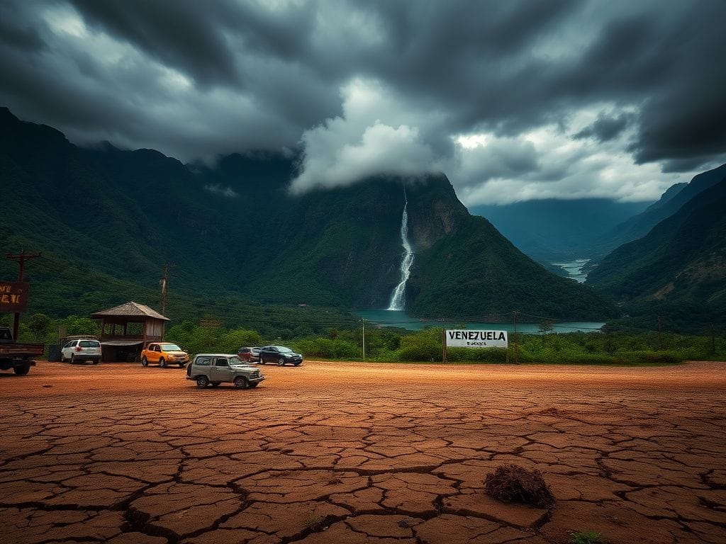 Flick International A dramatic landscape of Venezuela featuring steep mountains and a stormy sky