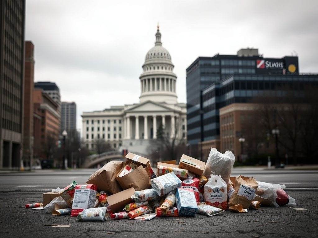 Flick International Chaotic food distribution items in front of the Minnesota State Capitol in Minneapolis