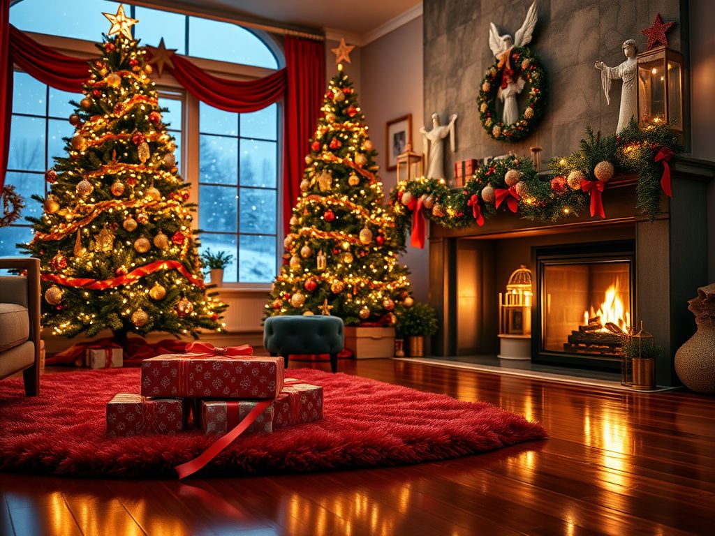 Flick International Cozy Christmas scene with an elegant tree and gifts