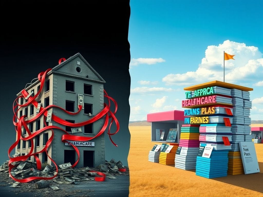 Flick International A conceptual image contrasting a broken healthcare system with hopeful reform in American healthcare.