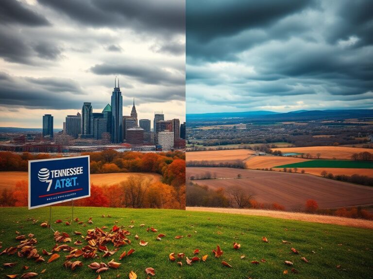 Flick International A dramatic landscape of Tennessee's 7th Congressional District showing an empty campaign sign amidst autumn leaves
