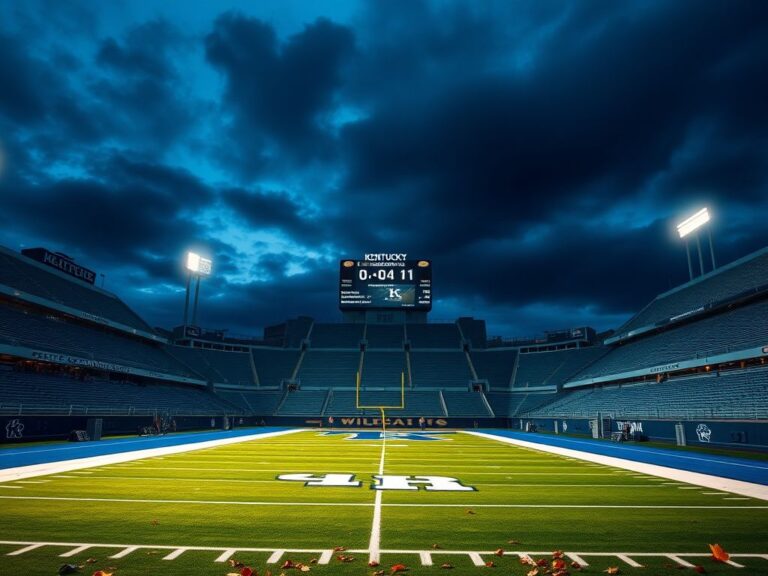 Flick International Dramatic football stadium scene at dusk with Kentucky Wildcats branding