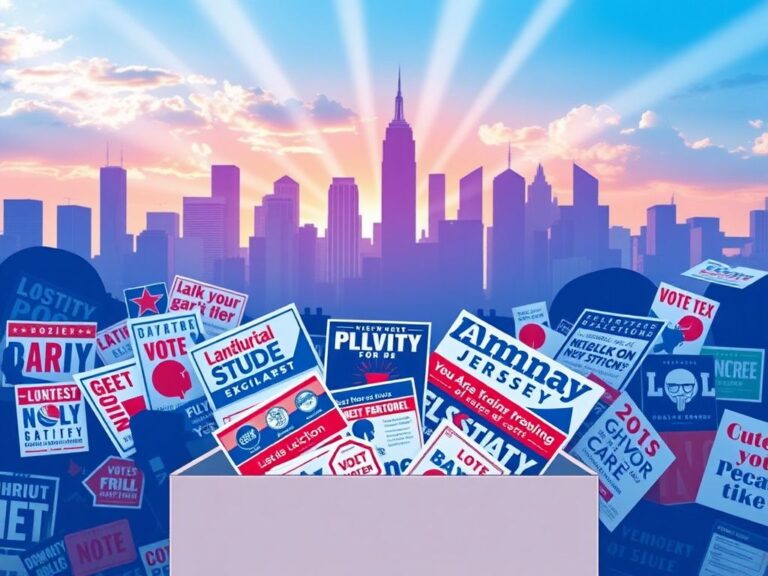 Flick International Vibrant political scene in New Jersey with a ballot box and candidate flyers