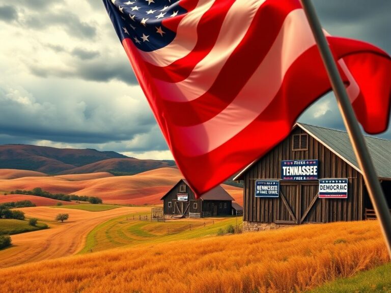 Flick International A bold American flag waving over a Tennessee political campaign scene