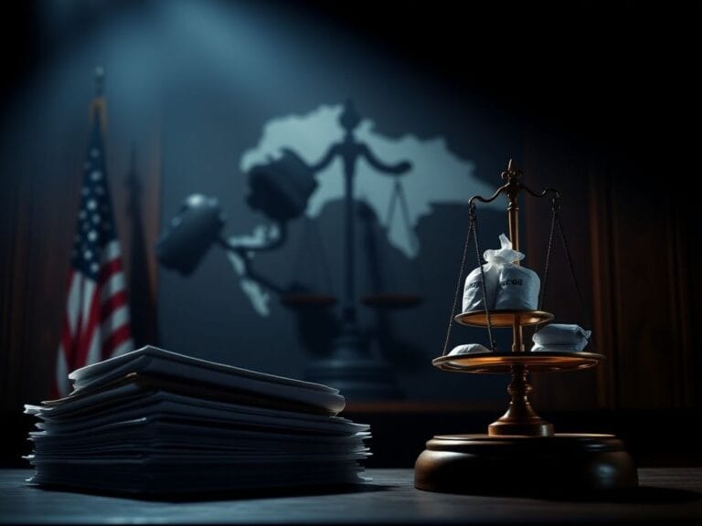 Flick International Gavel striking down in a dimly lit courtroom symbolizing justice for former Honduran president