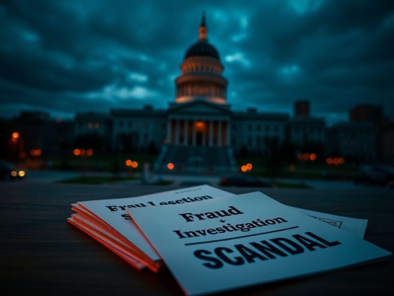 Flick International Minnesota State Capitol building at dusk with documents related to a fraud investigation