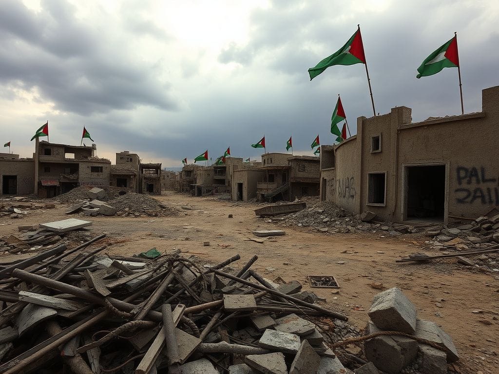 Flick International A desolate landscape in Gaza showcasing crumbling buildings and debris after conflict
