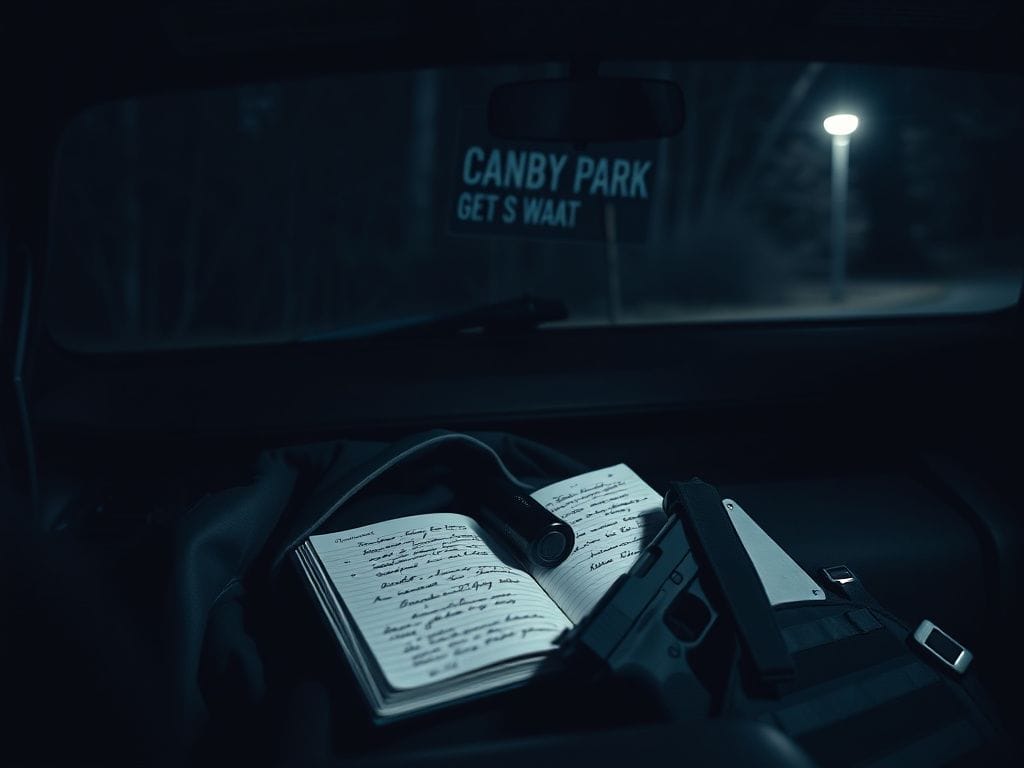 Flick International Interior of a white Toyota Tacoma with unsettling items inside