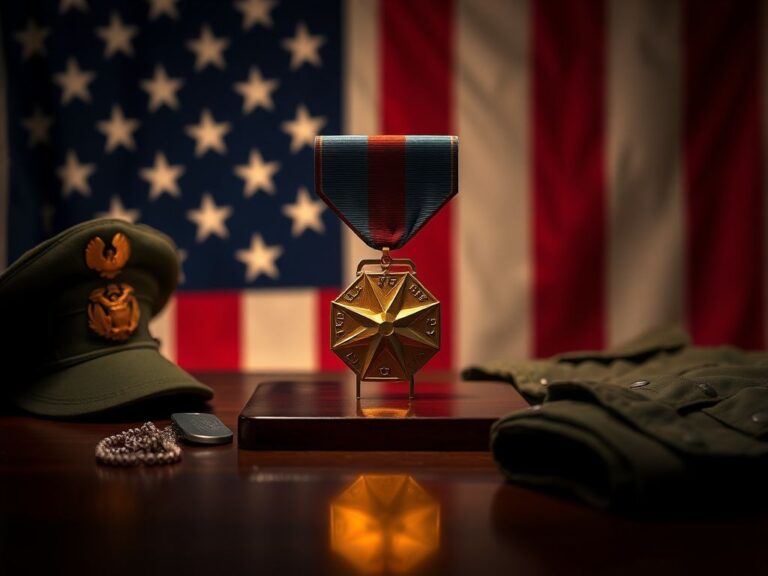 Flick International A beautifully crafted Medal of Honor displayed against a softly lit American flag, symbolizing patriotism and honor.