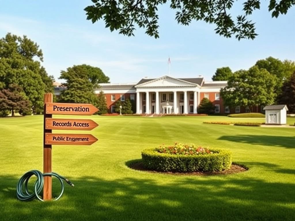 Flick International A serene presidential library surrounded by landscaped gardens and rolling lawns