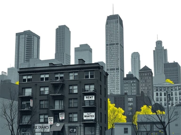 Flick International Dilapidated apartment building in front of modern skyscrapers showcasing urban housing challenges