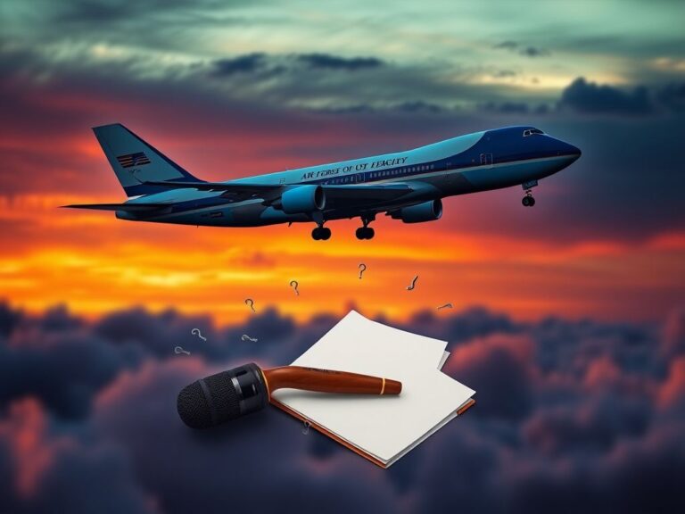Flick International Air Force One in flight against a vibrant sunset sky, symbolizing political tension