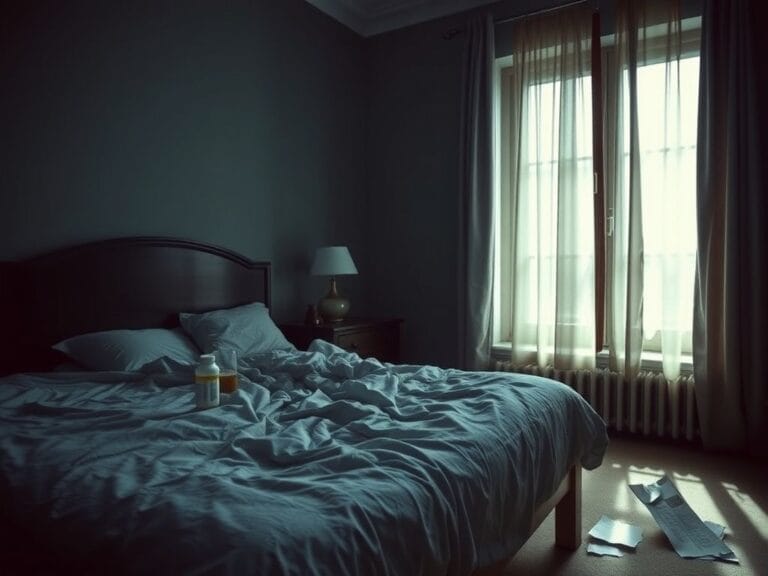 Flick International Dimly lit bedroom scene with unmade bed and disturbing atmosphere