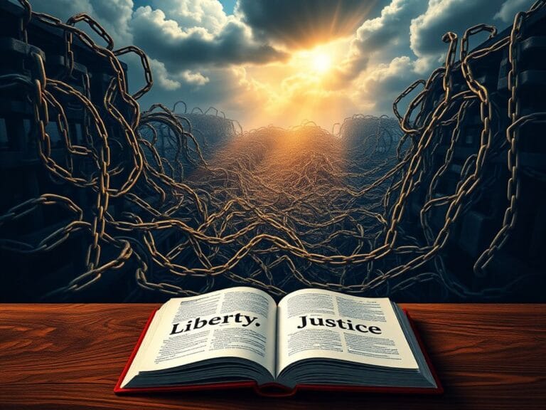 Flick International Abstract representation of the U.S. criminal justice system reforms with tangled legal statutes.