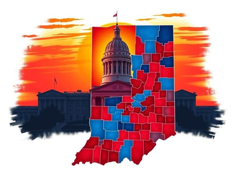 Flick International Abstract map of Indiana illustrating congressional districts with contrasting political colors