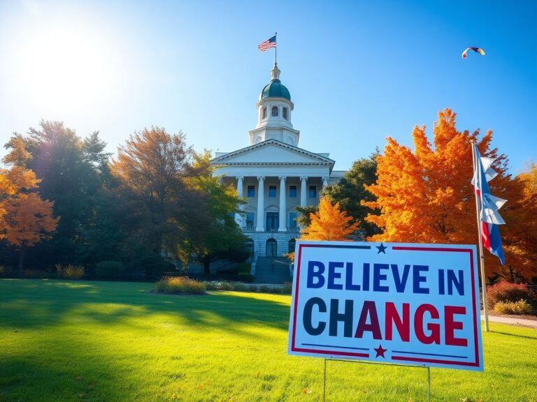 Flick International Vibrant political landscape at Massachusetts State House with autumn foliage
