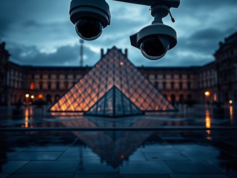 Flick International Iconic glass pyramid of the Louvre Museum under heightened security measures
