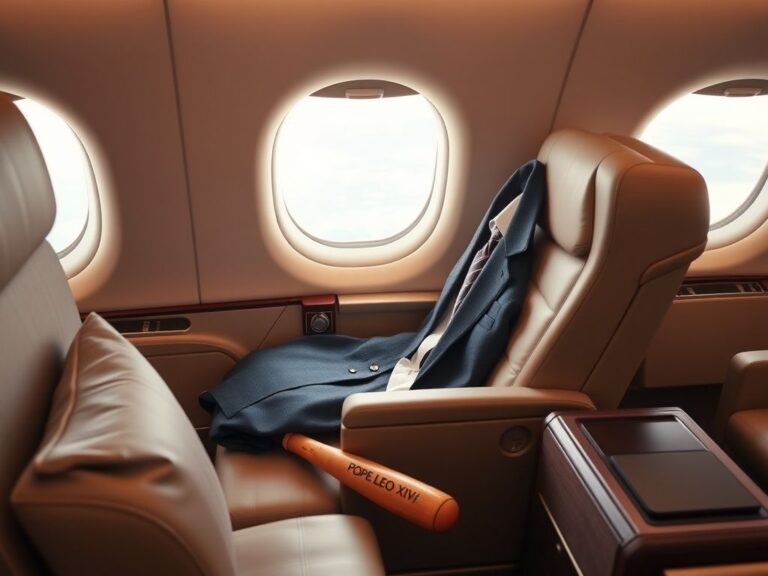 Flick International Luxurious airplane interior featuring plush seating and a folded suit jacket symbolizing respect in travel attire.