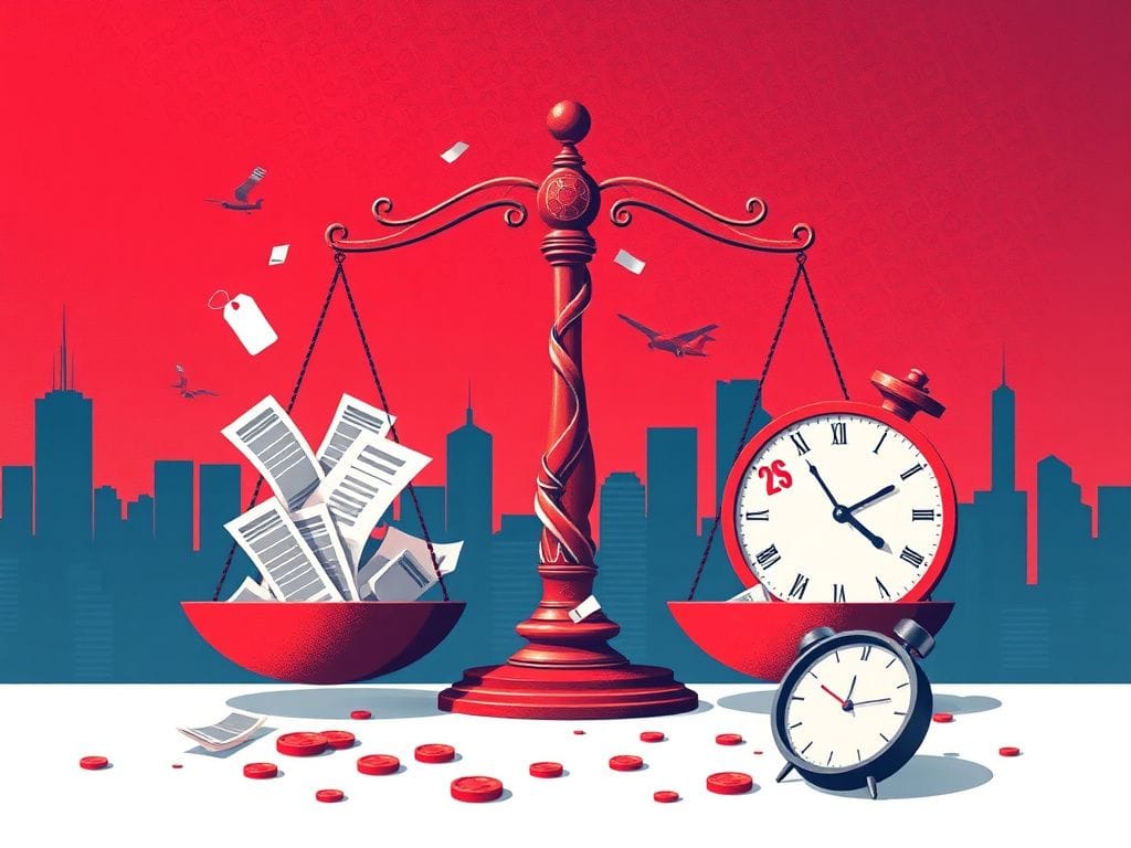 Flick International Political illustration of a broken scale symbolizing economic disparity with bills and price tags