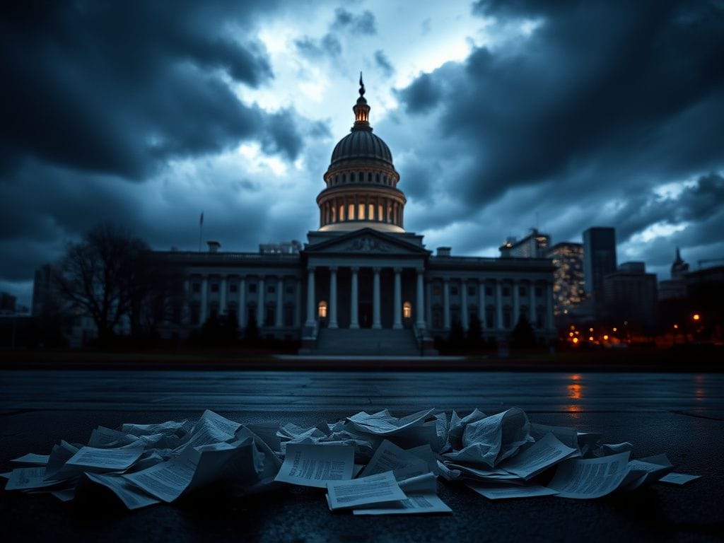 Flick International Dark, moody image of the Minnesota State Capitol building at dusk with storm clouds