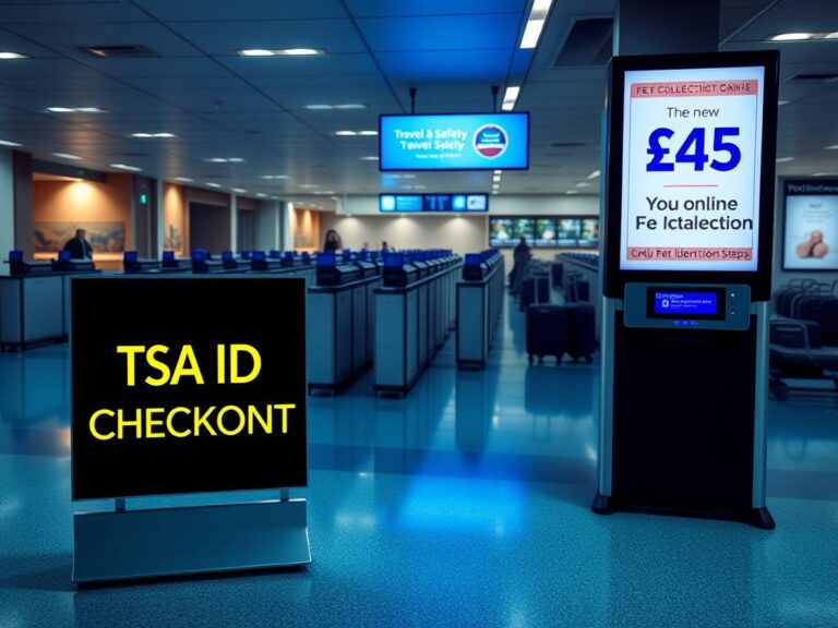 Flick International Serene airport security checkpoint with empty metal detectors and TSA ID CHECKPOINT sign
