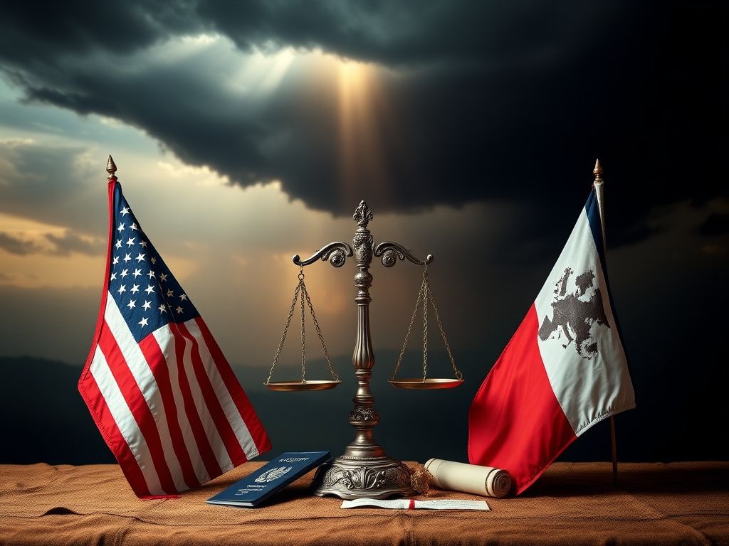 Flick International Dramatic representation of dual citizenship with American and foreign flags