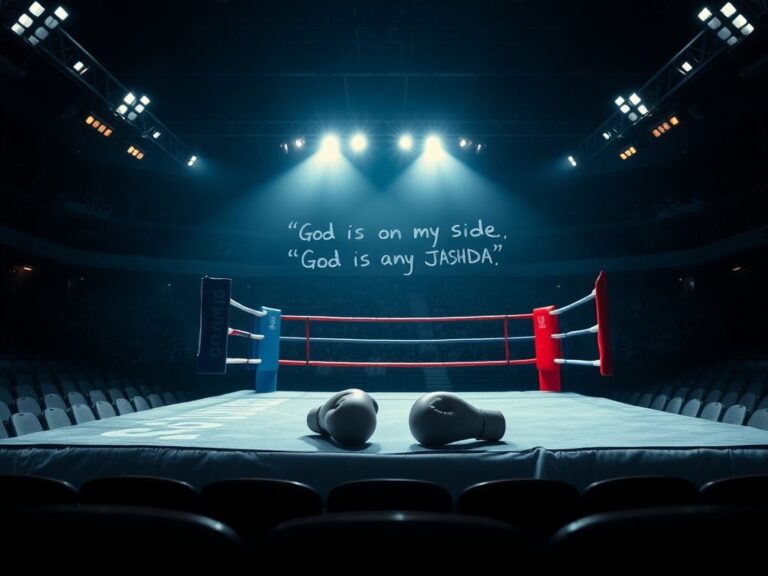 Flick International Dramatic boxing ring with gloves, symbolizing Jake Paul's anticipation before fight against Anthony Joshua