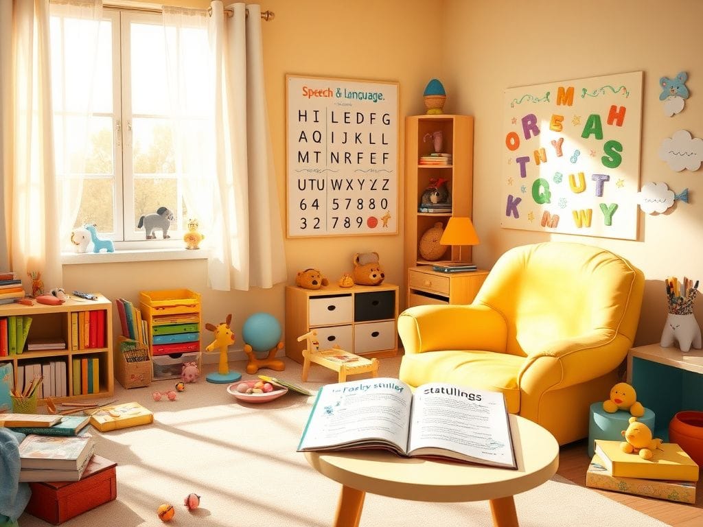 Flick International Children's room designed for speech therapy with colorful decor and educational aids