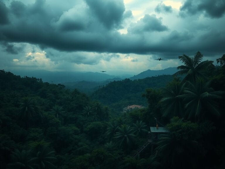 Flick International A dramatic aerial view of Venezuela's dense jungle with storm clouds