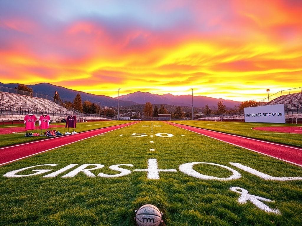 Flick International A serene high school athletic field in Colorado at sunset with a chalk-drawn dividing line for sports teams.