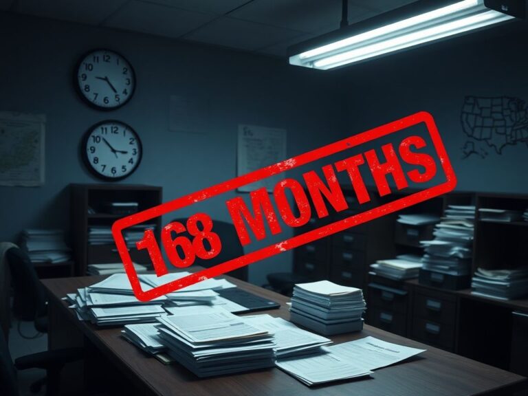 Flick International Dimly lit office with immigration paperwork and a clock indicating urgency for noncitizens